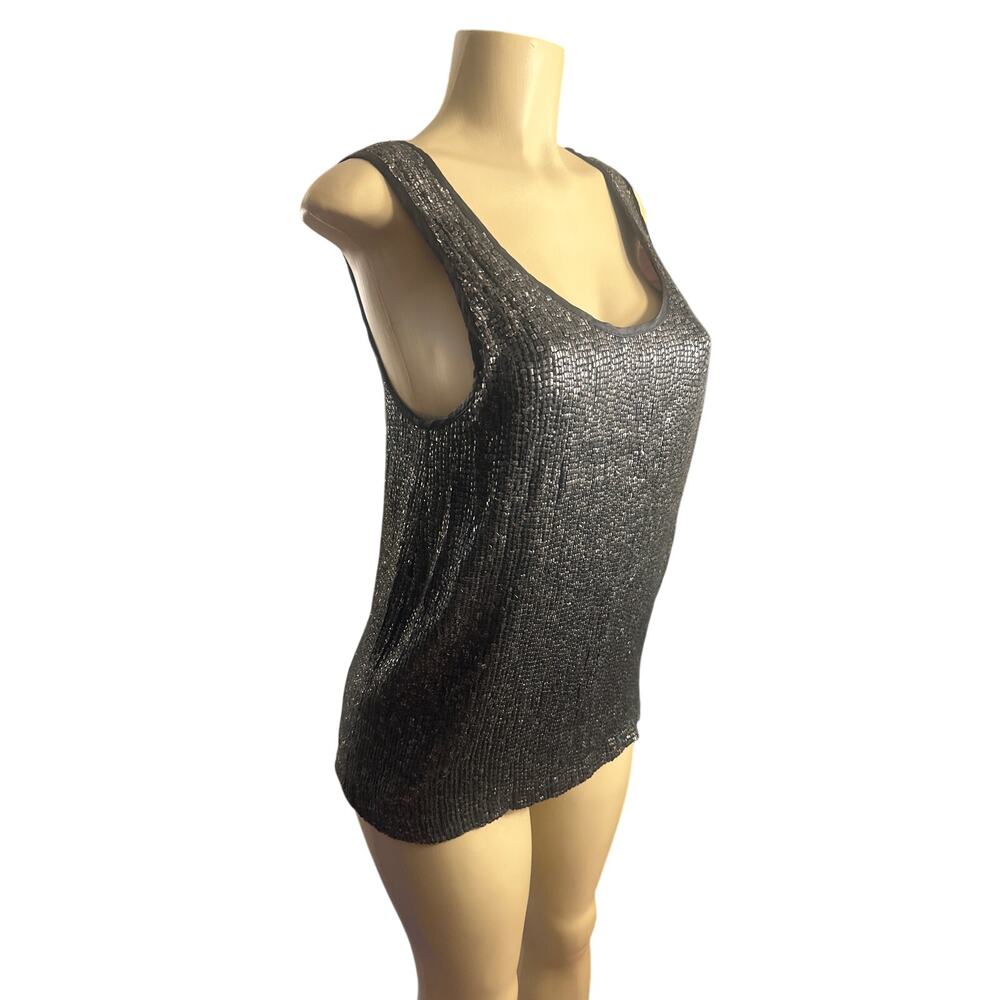 Women Wren S 100% Silk Silver Black Tank Top Sleeveless Evening Cocktail